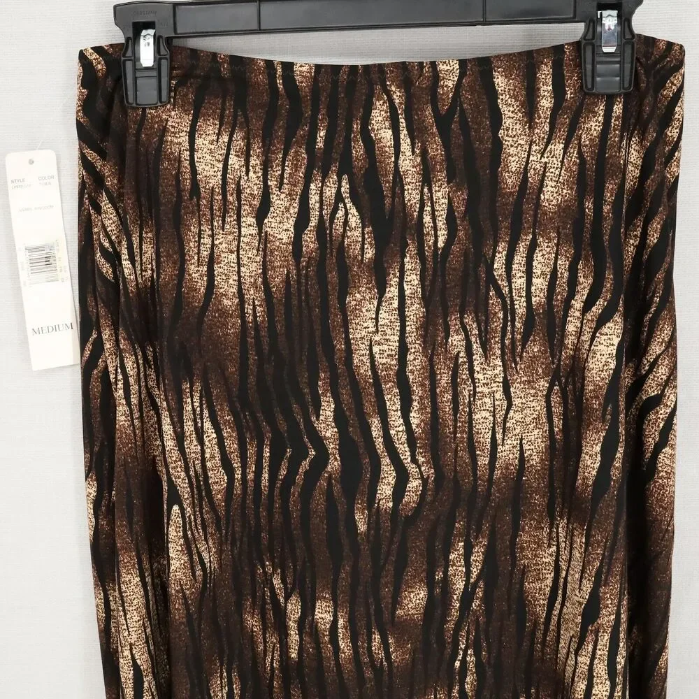 Lucy Pereda Skirt Womens Medium Animal Print Stretch Knit Long Slit Brown New
